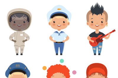 Cartoon illustrations of kids at different professions