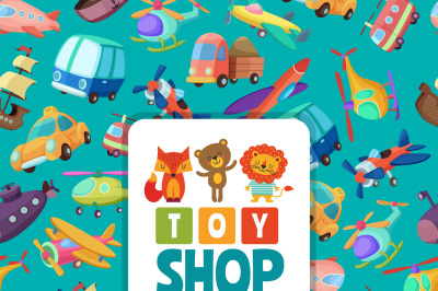 Seamless pattern with illustrations of different toys