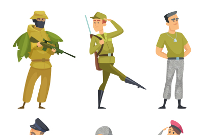 Military characters. Army soldiers male and female