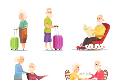 Vector characters set of elderly peoples. Funny characters isolate on 