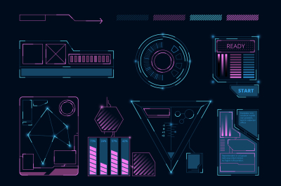 Hud interface. Futuristic sci digital symbols and frames for various i