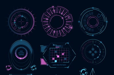 Circle futuristic shapes for digital web interface. Hud sci fi symbols