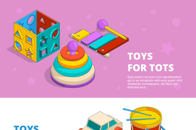 Horizontal banners with illustrations of children toys