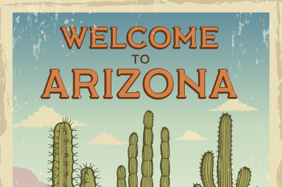 Design template of retro poster welcome to arizona. Illustrations of w