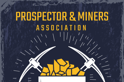 Poster design template of mineral and gold mining theme. Vector emblem