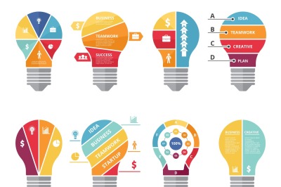 Infographic concepts with shape of lighting bulb. Visualization of var