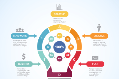 Infographic concept with stylized picture of lighting bulb. Graphic vi