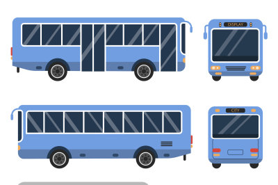 Illustration of bus stop. And various views of buses