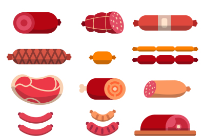 Beef, mariscos, marbled meat and other different illustrations for but