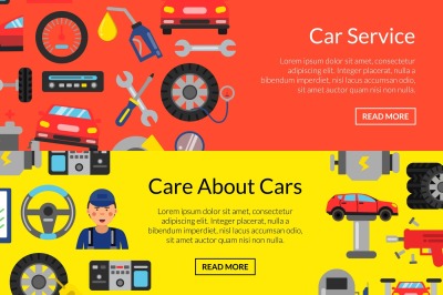 Vector horizontal web banners illustration with flat style car service