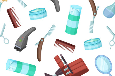 Vector hairdresser or barber cartoon elements pattern or background il