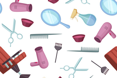 Vector hairdresser or barber cartoon elements pattern