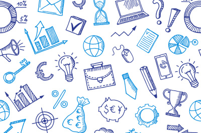 Vector business doodle icons background or pattern illustration