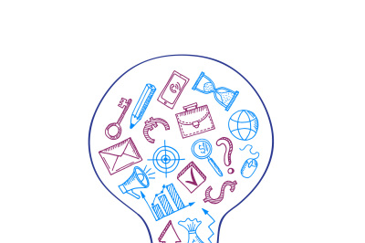 Vector business doodle icons in lightbulb concept illustration