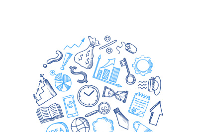 Vector business doodle icons in circle shape illustration