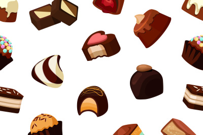 Vector cartoon chocolate candies pattern or background illustration