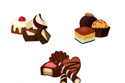 Vector set of cartoon chocolate candy piles illustration