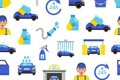 Vector car wash flat icons pattern or background illustration