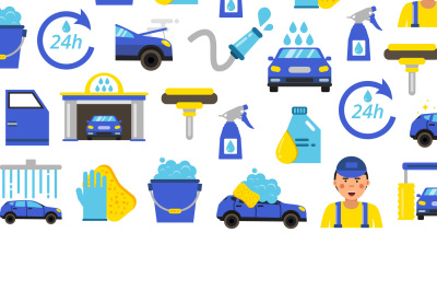 Vector background with car wash flat icons