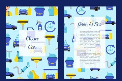 Vector card templates set for with car wash flat icons