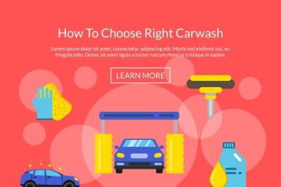 Vector page illustration with car wash flat icons