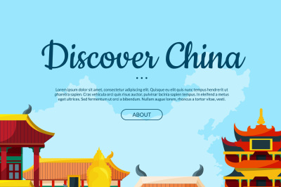 Vector flat style china sights background illustration with place for 