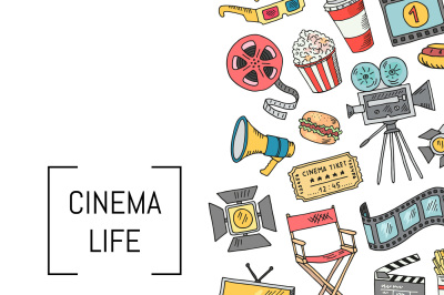 Vector cinema icons background illustration