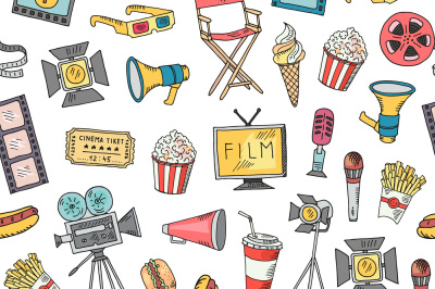 Vector cinema doodle icons background or pattern illustration