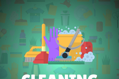 Vector cleaning flat icons background with place for text illustration