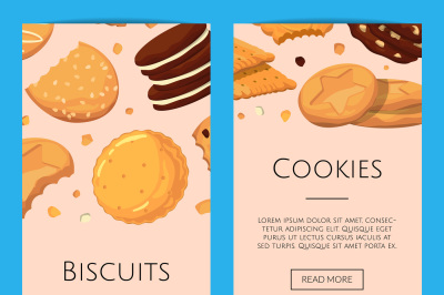 Vector vertical web banners with cartoon cookies