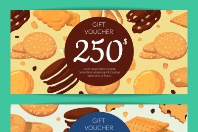 Vector discount or gift card voucher templates with cartoon cookies