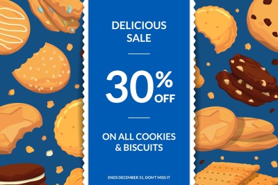 Vector sale background with with cartoon cookies