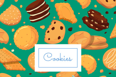 Vector background with cartoon cookies and place for text