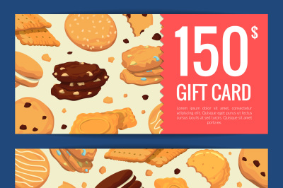 Vector discount or gift card voucher templates with cartoon cookies