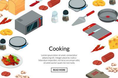 Vector cooking food isometric background