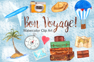 Bon Voyage - Watercolor Clip Art Set