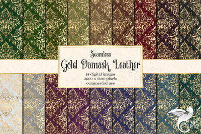 Gold Damask Leather Digital Paper