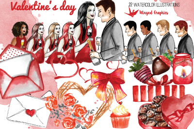 Valentine's day watercolor illustrations