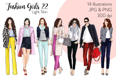 Watercolor Fashion Clipart - Fashion Girls 22 - Light Skin