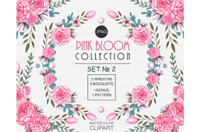 Watercolor floral clipart pink peony