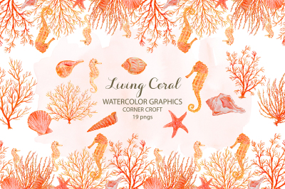 Watercolor clipart living coral