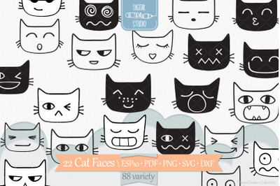 Cat Faces Kawaii | Hand Drawn Kittens Emoji | Feline Emotions