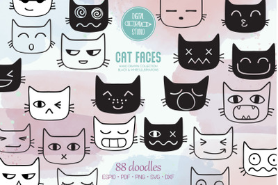 Cat Faces Kawaii | Hand Drawn Kittens Emoji | Feline Emotions