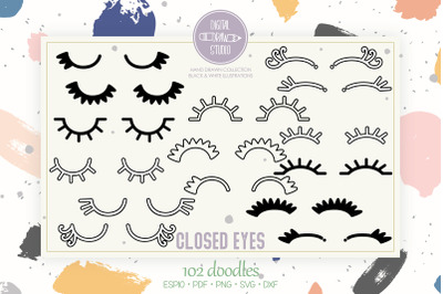 Closed Eyes | Hand Drawn Eyelash | Girls Sleepy Eyes