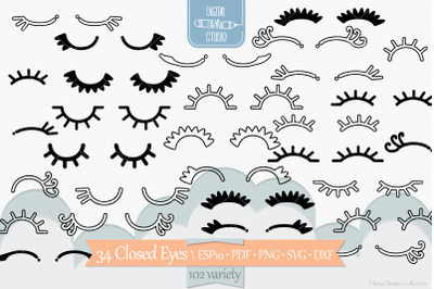 Closed Eyes | Hand Drawn Eyelash | Girls Sleepy Eyes