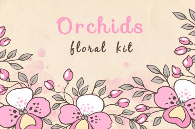 Doodle Design Elements with Orchids