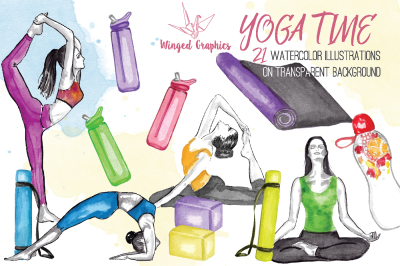 Yoga practice watercolor illustrations 
