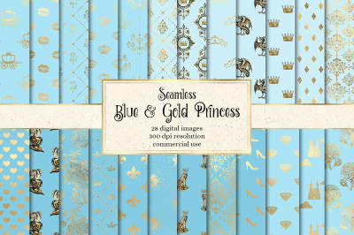 Blue and Gold Princess Digital Paper