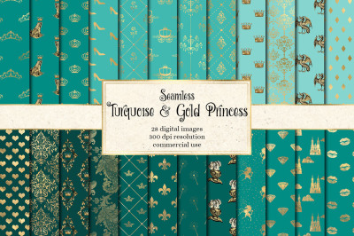 Turquoise and Gold Princess Digital Paper