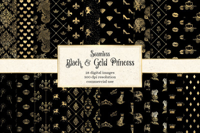 Black and Gold Princess Digital Paper